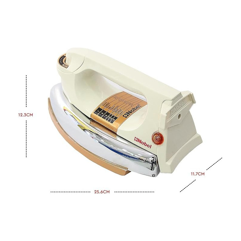 Nobel Dry Iron 2.3 KG Weight Cord Length 1.5MTR, Cord Type - Cloth Sleeve Heavy Weight Dry Iron For Heavy Duty 1200W With Ergonomic Handle Design, Non Stick Plate NDI707