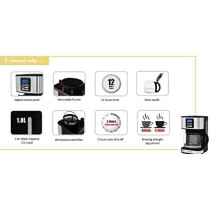 Sharp 950W 15 Cup 12 Hours Programmable Coffee Maker With 1.8L Glass Carafe And Keep Warm, Black And Silver Colour, Hm Dx41 S3