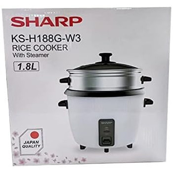 Sharp 700W 1.8L 2 - In - 1 Non - Stick Rice Cooker And Food Steamer With Keep Warm Function, White Colour, KS - H188G - W3