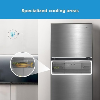 Midea 645L Gross Top Mount Double Door Refrigerator MDRT645MTE46, 2 Doors Frost Free Fridge Freezer With Smart Sensor And Humidity Control, Active-C Fresh, Multi-Air Flow, Silver Colour