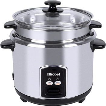 Nobel 2.8 Litres Rice Cooker Stainless Steel Tempered Glass Lid With Thermal Fuse Automatic Cooking And Warming System NRC280S, Silver Colour