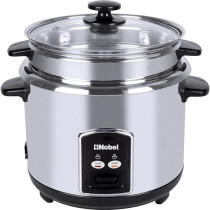 Nobel 2.8 Litres Rice Cooker Stainless Steel Tempered Glass Lid With Thermal Fuse Automatic Cooking And Warming System NRC280S, Silver Colour