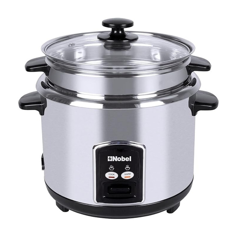 Nobel 2.8 Litres Rice Cooker Stainless Steel Tempered Glass Lid With Thermal Fuse Automatic Cooking And Warming System NRC280S, Silver Colour