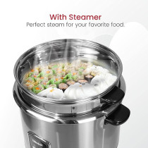 Nobel 2.8 Litres Rice Cooker Stainless Steel Tempered Glass Lid With Thermal Fuse Automatic Cooking And Warming System NRC280S, Silver Colour