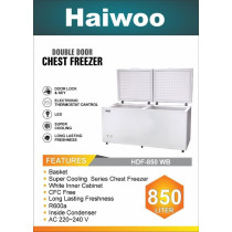 Haiwoo 850L HDF - 850WB Deep Freezer Double Door Two Storage Basket Chest Freezer, White Colour