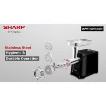 Sharp 2200W 3 Disc Meat Mincer Grinder Sausage Kebab Maker EG Pl41 K3, Japan Blade With Reverse Function, Black / Silver Colour