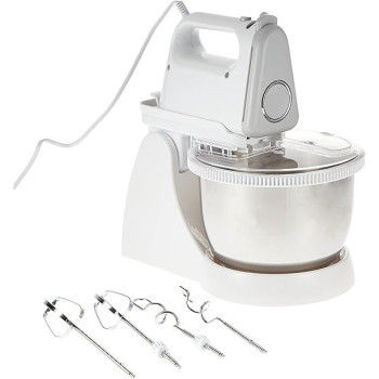 Sharp 250 Watts Turbo And 5 Speed Selection Detachable Free Stand Mixer For Quick Cake Mixing With Egg Beater, Dough Hook And Stainless Steel Bowl EM - SP21 - W3, White Colour