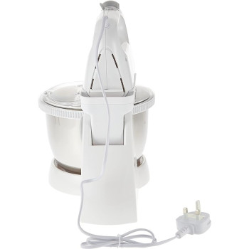 Sharp 250 Watts Turbo And 5 Speed Selection Detachable Free Stand Mixer For Quick Cake Mixing With Egg Beater, Dough Hook And Stainless Steel Bowl EM - SP21 - W3, White Colour