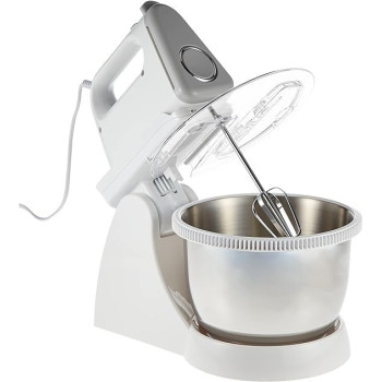 Sharp 250 Watts Turbo And 5 Speed Selection Detachable Free Stand Mixer For Quick Cake Mixing With Egg Beater, Dough Hook And Stainless Steel Bowl EM - SP21 - W3, White Colour