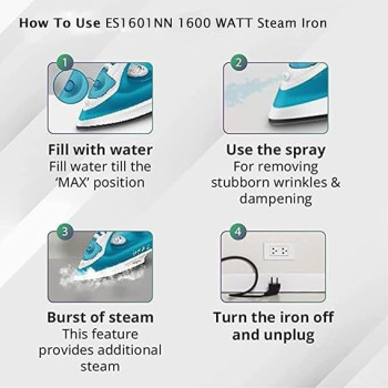 Khind Steam Iron 1600W - Advanced Temperature Control, Easier Wrinkle Removal, Vertical Steaming, Self-Cleaning, Non Stick Soleplate, White And Blue Colour