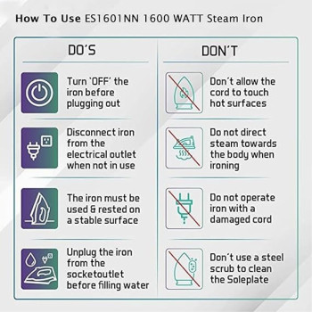 Khind Steam Iron 1600W - Advanced Temperature Control, Easier Wrinkle Removal, Vertical Steaming, Self-Cleaning, Non Stick Soleplate, White And Blue Colour