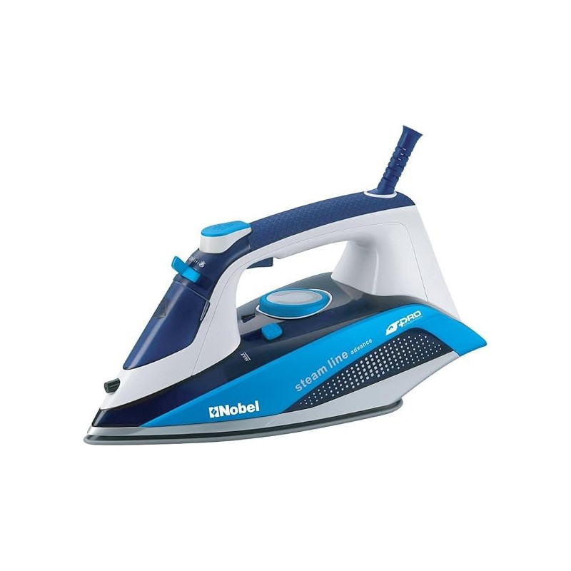 Nobel Steam Iron With Variable Heat Selection, 20 / 5G Min. Steam Rate, Dry / Continuous Steam / Self Clean, With Special Collar Cut, 2400W, Blue And Black Colour