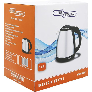 Super General SGK-118-SSW Electric Water Kettle, 1.8 Liter, Stainless Steel, Silver Colour