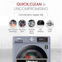 Nobel 8 KG Front Load, 5 KG Drying Capacity With 100 Percentage Dry Fully Automatic, 1400 RPM, Led Display, Dark Silver Colour