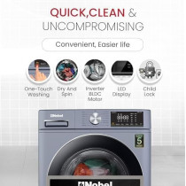 Nobel 8 KG Front Load, 5 KG Drying Capacity With 100 Percentage Dry Fully Automatic, 1400 RPM, Led Display, Dark Silver Colour