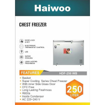 Haiwoo 250 Liter Chest Freezer With Inner Glass Door Elite Series, CFC Free R600A, Voltage Ac 220-240V, HDF-250WB