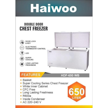 Haiwoo 650L HDF - 650 WB Double Door Two Storage Basket Chest Freezer, CFC Free, White Colour