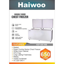 Haiwoo 650L HDF - 650 WB Double Door Two Storage Basket Chest Freezer, CFC Free, White Colour