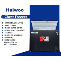 Haiwoo 250 Litre Chest Freezer, Super Freezer Elite Series With Inner Glass, Storage Basket, HDF250WBG, Gray Colour