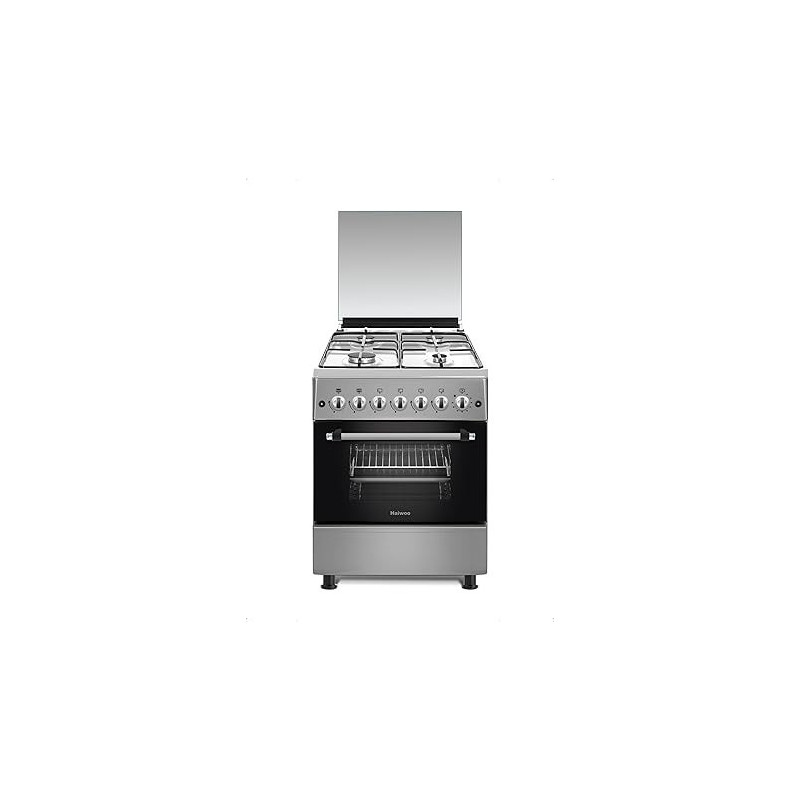 Haiwoo Cooking Range 57 x 57 Freestanding Cooker, Full Gas Cooking Range With 4 Burners, Automatic Ignition And Safety, Cast Iron Pan Support, Stainless Steel Finish