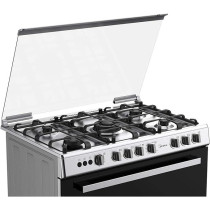 Midea 90x60cm Freestanding Cooker, Full Gas Cooking Range with 5 Burners, Automatic Ignition & Full Safety, Cast Iron Pan Support, Stainless Steel Finish, Separate Knob for Oven & Grill, LME95028FFD