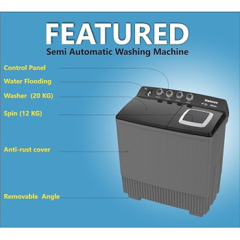 Haiwoo 20KG Twin Tub Semi Automatic Washing Machine 12KG Spin, Gray Colour, Mechanical Wash Timer, Intuitive Control Durabl Aluminium Spin Motor
