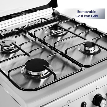 Super General Freestanding Gas - Cooker 4 - Burner Full-Safety, Stainless-Steel Cooker, Gas Oven With Rotisserie, Automatic Ignition, Silver Colour