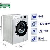 Super General 8 KG Front Loading Washing Machine SGW - 8400 -Crms, 1400 RPM Washer, Energy-Efficient Front-Loader, Silver Colour