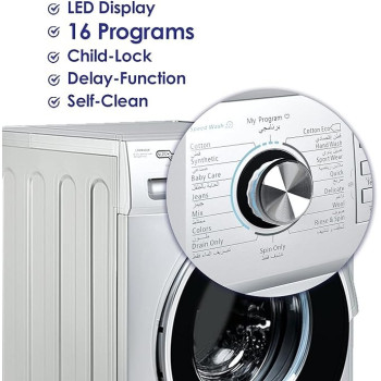 Super General 8 KG Front Loading Washing Machine SGW - 8400 -Crms, 1400 RPM Washer, Energy-Efficient Front-Loader, Silver Colour
