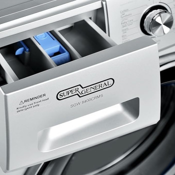 Super General 8 KG Front Loading Washing Machine SGW - 8400 -Crms, 1400 RPM Washer, Energy-Efficient Front-Loader, Silver Colour