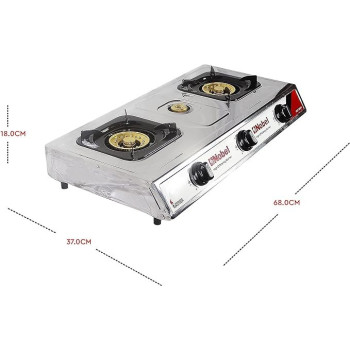 Nobel 3 Gas Burner / 3 Brass Burners Gas Stove Cold Steel Paint Finish Look And Piezo Ignition, With 90Mm Single Burner, 40MM Single Burner, 90MM Double Brass Cover