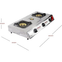 Nobel 3 Gas Burner / 3 Brass Burners Gas Stove Cold Steel Paint Finish Look And Piezo Ignition, With 90Mm Single Burner, 40MM Single Burner, 90MM Double Brass Cover