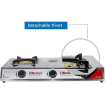Nobel 3 Gas Burner / 3 Brass Burners Gas Stove Cold Steel Paint Finish Look And Piezo Ignition, With 90Mm Single Burner, 40MM Single Burner, 90MM Double Brass Cover