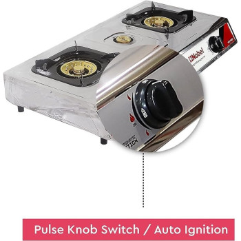 Nobel 3 Gas Burner / 3 Brass Burners Gas Stove Cold Steel Paint Finish Look And Piezo Ignition, With 90Mm Single Burner, 40MM Single Burner, 90MM Double Brass Cover