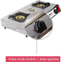 Nobel 3 Gas Burner / 3 Brass Burners Gas Stove Cold Steel Paint Finish Look And Piezo Ignition, With 90Mm Single Burner, 40MM Single Burner, 90MM Double Brass Cover