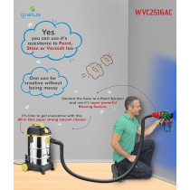Gratus Wet / Dry / Blow 1600W Canister Vacuum Cleaner With 2000W Power Socket, High Power Motor, Stainless Steel Body, 30LTR SS Tank, Multi Filtration