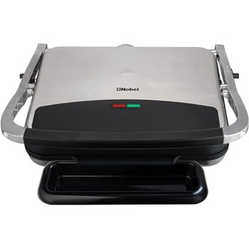Nobel Portable Grill And Panini Maker Contact Grill 2000W Fixed Temperature Control Barbeque Grill Plate Ready Light Power Indicator NCG100, Silver Colour