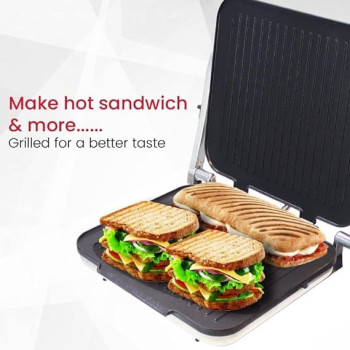 Nobel Portable Grill And Panini Maker Contact Grill 2000W Fixed Temperature Control Barbeque Grill Plate Ready Light Power Indicator NCG100, Silver Colour