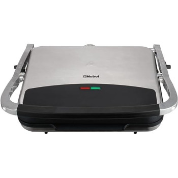 Nobel Portable Grill And Panini Maker Contact Grill 2000W Fixed Temperature Control Barbeque Grill Plate Ready Light Power Indicator NCG100, Silver Colour