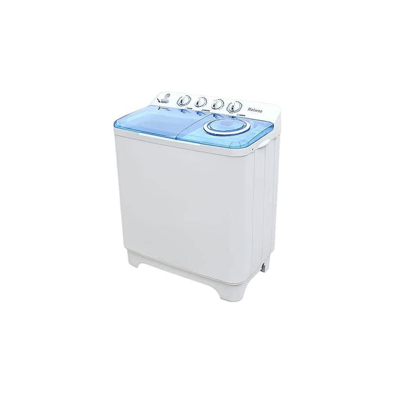 Haiwoo 15KG HWM-1550 Twin-Tub Semi-Automatic Washing Machine, White / Blue Colour, Efficient Top-Load Washer With Anti-Rat Base, Spin-Dry Impeller AC 220-240V