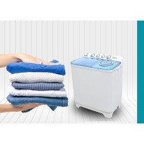 Haiwoo 15KG HWM-1550 Twin-Tub Semi-Automatic Washing Machine, White / Blue Colour, Efficient Top-Load Washer With Anti-Rat Base, Spin-Dry Impeller AC 220-240V