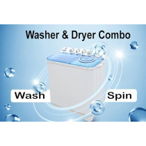 Haiwoo 15KG HWM-1550 Twin-Tub Semi-Automatic Washing Machine, White / Blue Colour, Efficient Top-Load Washer With Anti-Rat Base, Spin-Dry Impeller AC 220-240V