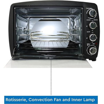 Nobel 45 Litre Electric Ovenwith 4 Knob Control, 60 Minutes Timer With Bell, Rotisserie And Inner Lamp Stainless Steel Handle, Heat Resistant Tempered Glass, Black Colour