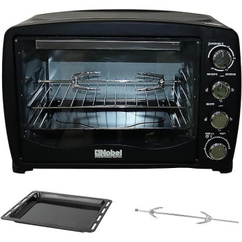 Nobel 45 Litre Electric Ovenwith 4 Knob Control, 60 Minutes Timer With Bell, Rotisserie And Inner Lamp Stainless Steel Handle, Heat Resistant Tempered Glass, Black Colour
