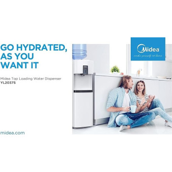 Midea Top Loading Water Dispenser With Bottom Refrigerator, Hot Cold And Ambient Temperature, Child Safety Lock, Best For Home Kitchen Office And Pantry, YL2037SB