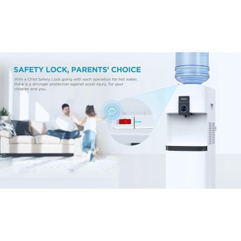Midea Top Loading Water Dispenser With Bottom Refrigerator, Hot Cold And Ambient Temperature, Child Safety Lock, Best For Home Kitchen Office And Pantry, YL2037SB