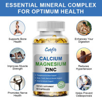 Calcium, Magnesium and Zinc Supplement with Vitamin D3 For Strong Bones & Teeth, Heart and Nerve & Immune Function Support - 60 Tablets