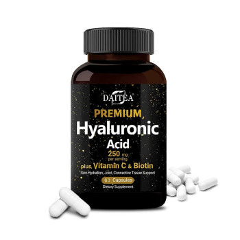 Hyaluronic Acid With Vitamin C and Biotin - Antioxidant Dietary Supplement for Skin, Face and Joint Support - 60 Tablets