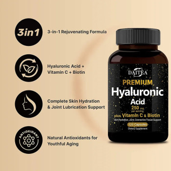 Hyaluronic Acid With Vitamin C and Biotin - Antioxidant Dietary Supplement for Skin, Face and Joint Support - 60 Tablets