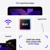 Apple iPad Air 2022 5th Generation 10.9 Inch M1 chip 64GB, WiFi MME23, Purple